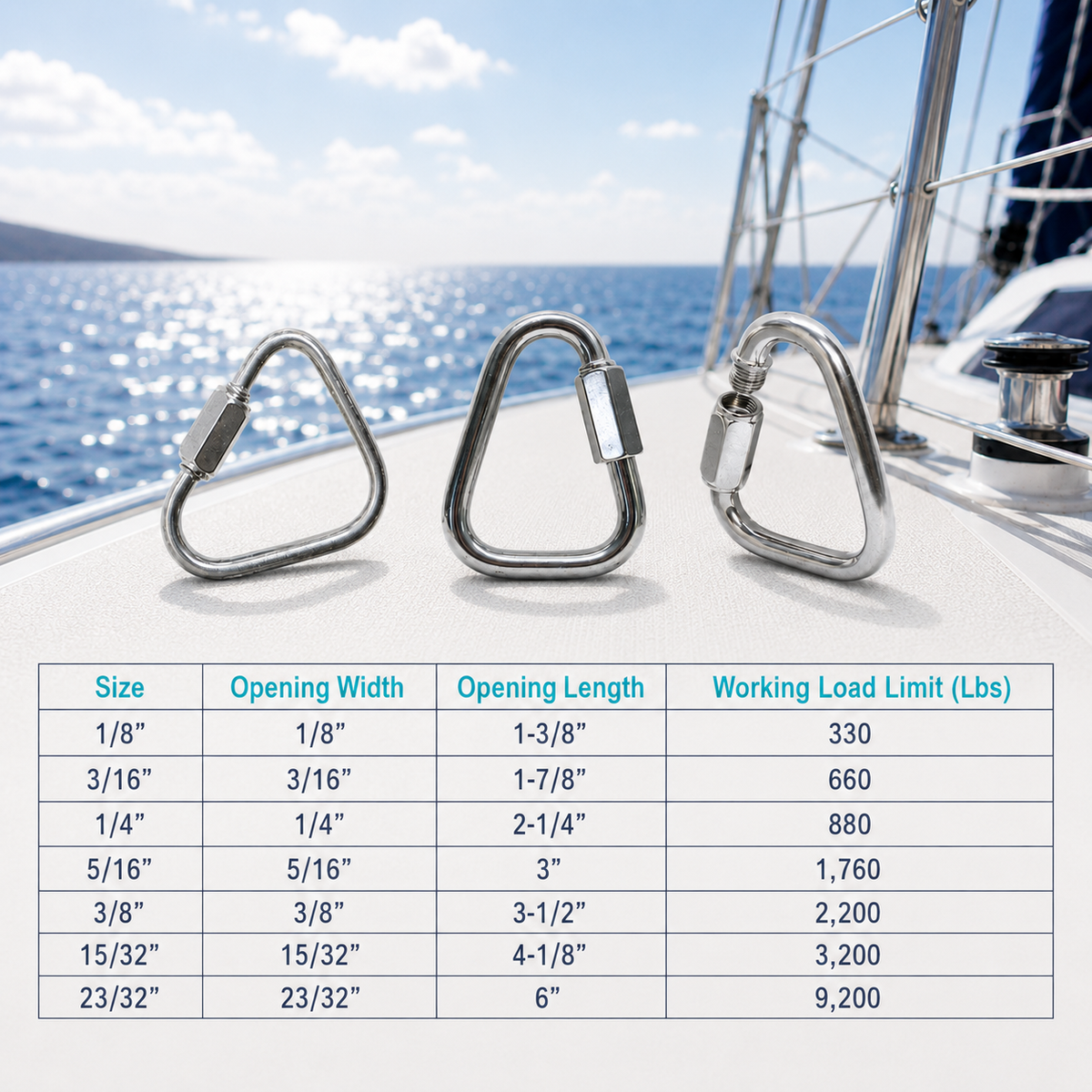 5 Pc Set Marine T316 Stainless Steel Delta Quick Link, Triangle Link Connector for Chain, Rope, Cable, Rigging, and Dock Hardware