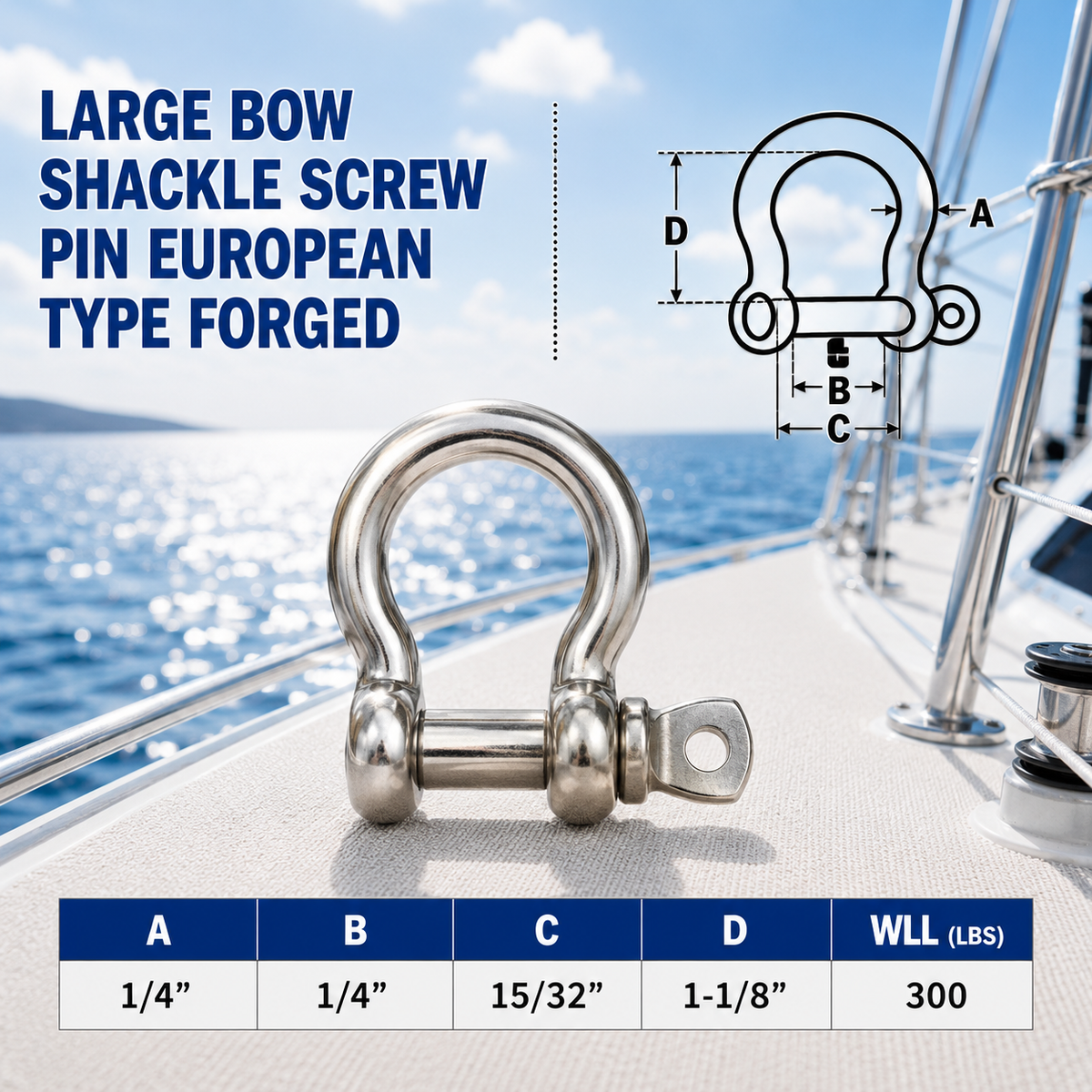 5 Pc Set Stainless Steel Bow Shackle Anchor, Chain Rigging Shackle for Boat, Paracord, Rope, Cable, and Outdoor Hardware