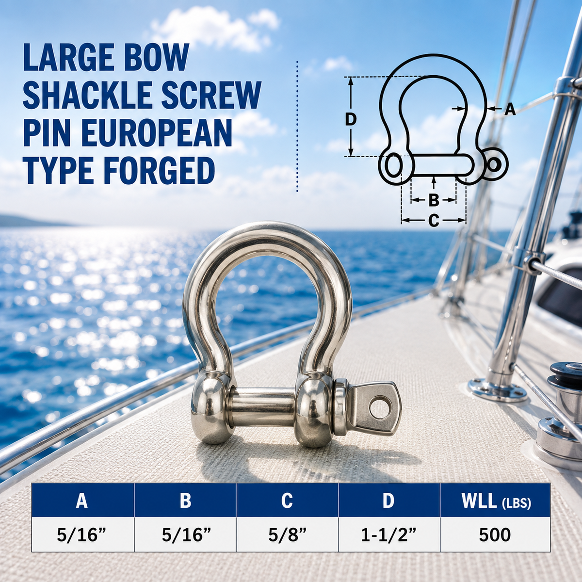 5 Pc Set Stainless Steel Bow Shackle Anchor, Chain Rigging Shackle for Boat, Paracord, Rope, Cable, and Outdoor Hardware