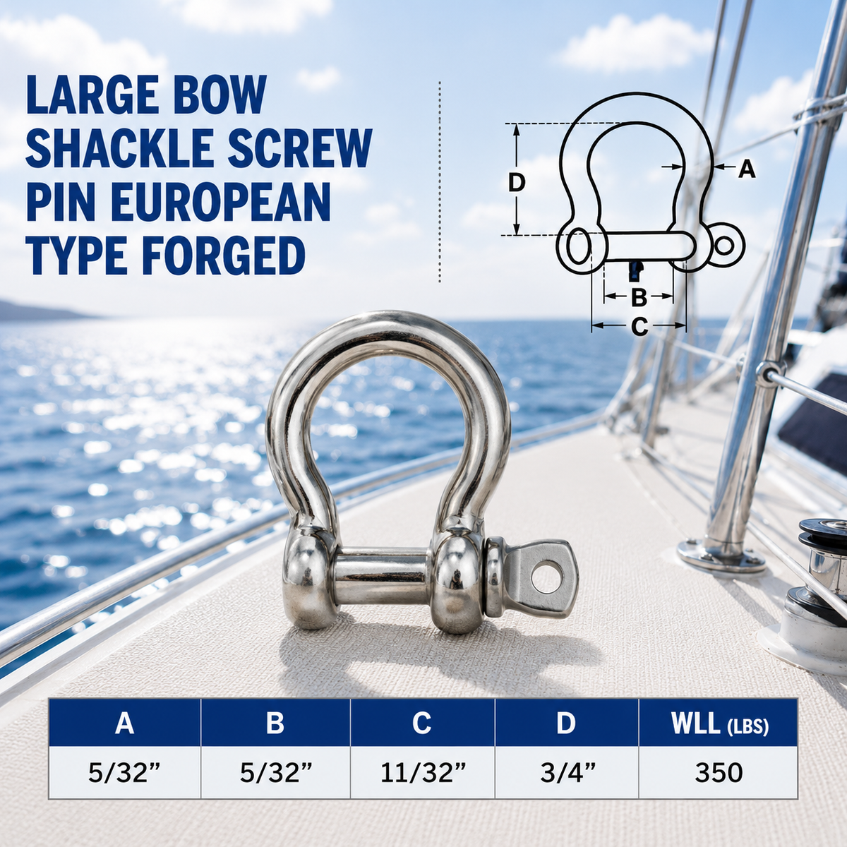5 Pc Set Stainless Steel Bow Shackle Anchor, Chain Rigging Shackle for Boat, Paracord, Rope, Cable, and Outdoor Hardware