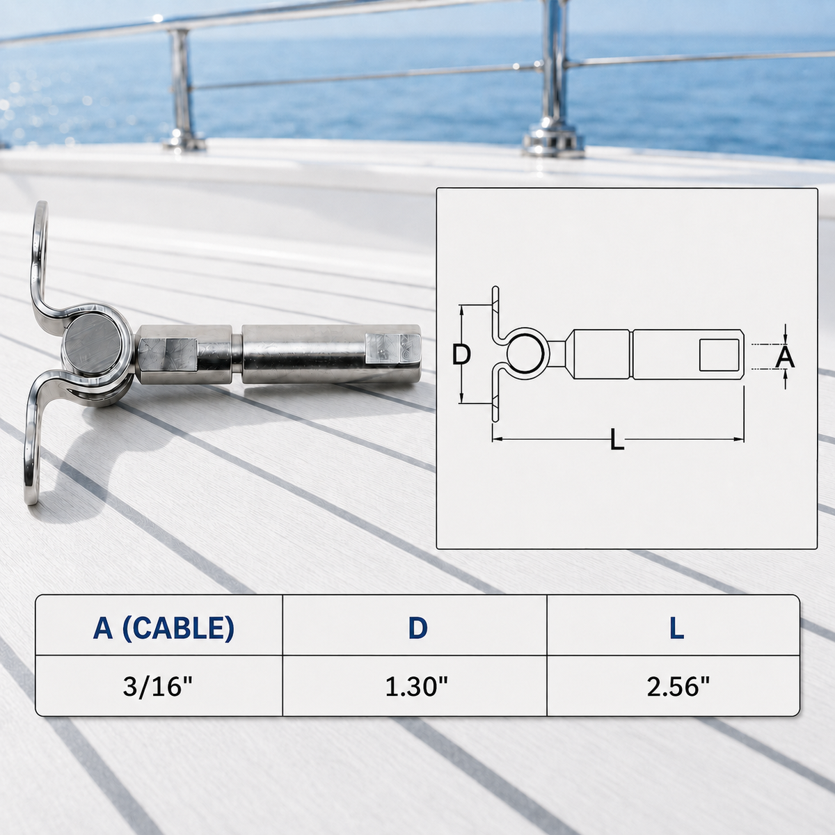 10 Pc Set Marine Stainless Steel Swageless Deck Toggle for 1/8" and 3/16" Cable, Wire Rope Railing Fitting for Deck, Stair