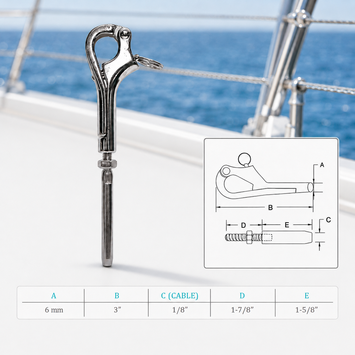 10 Pc Set Marine T316 Stainless Steel Pelican Hook for Cable Wire, Boat Shackle Connector for Lifeline, Rigging, and Deck Hardware