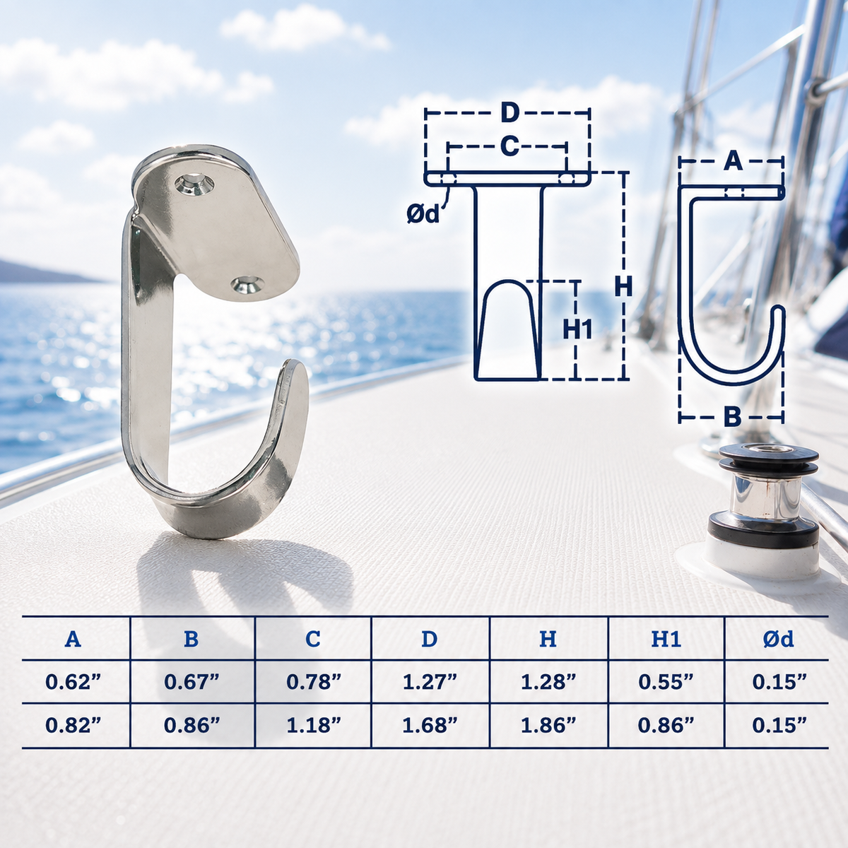 10 Pc Set Marine T316 Stainless Steel Top Mount Flat Hook Single Hook for Deck, Dock, Cabin, Rope, Line, and Boat Hardware