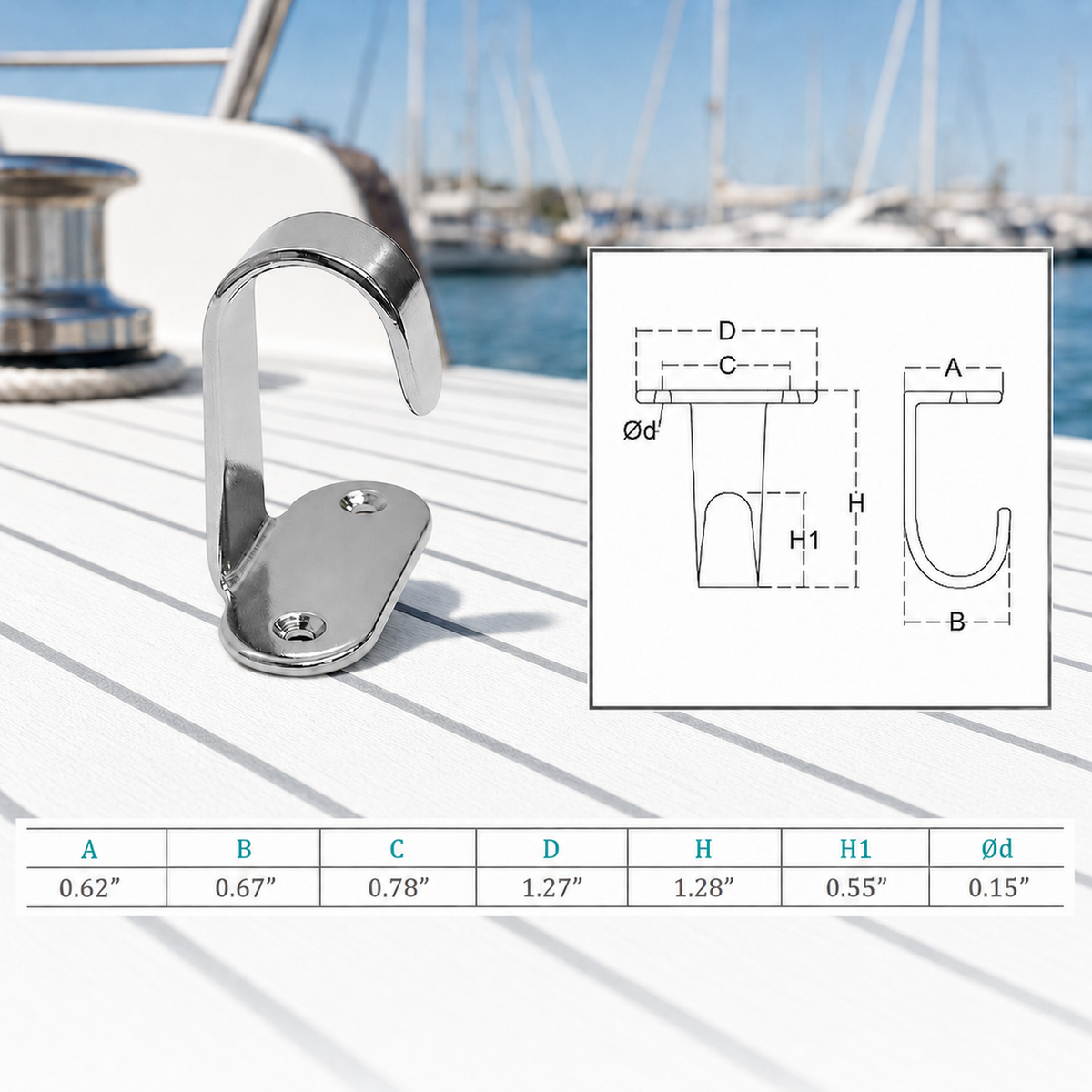 10 Pc Set Marine T316 Stainless Steel Top Mount Flat Hook Single Hook for Deck, Dock, Cabin, Rope, Line, and Boat Hardware