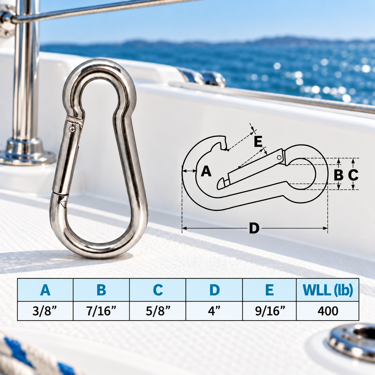 5 Pc Set Marine T316 Stainless Steel Snap Hook, Spring Snap Hook Connector for Rope, Chain, Cable, Rigging, and Dock Hardware