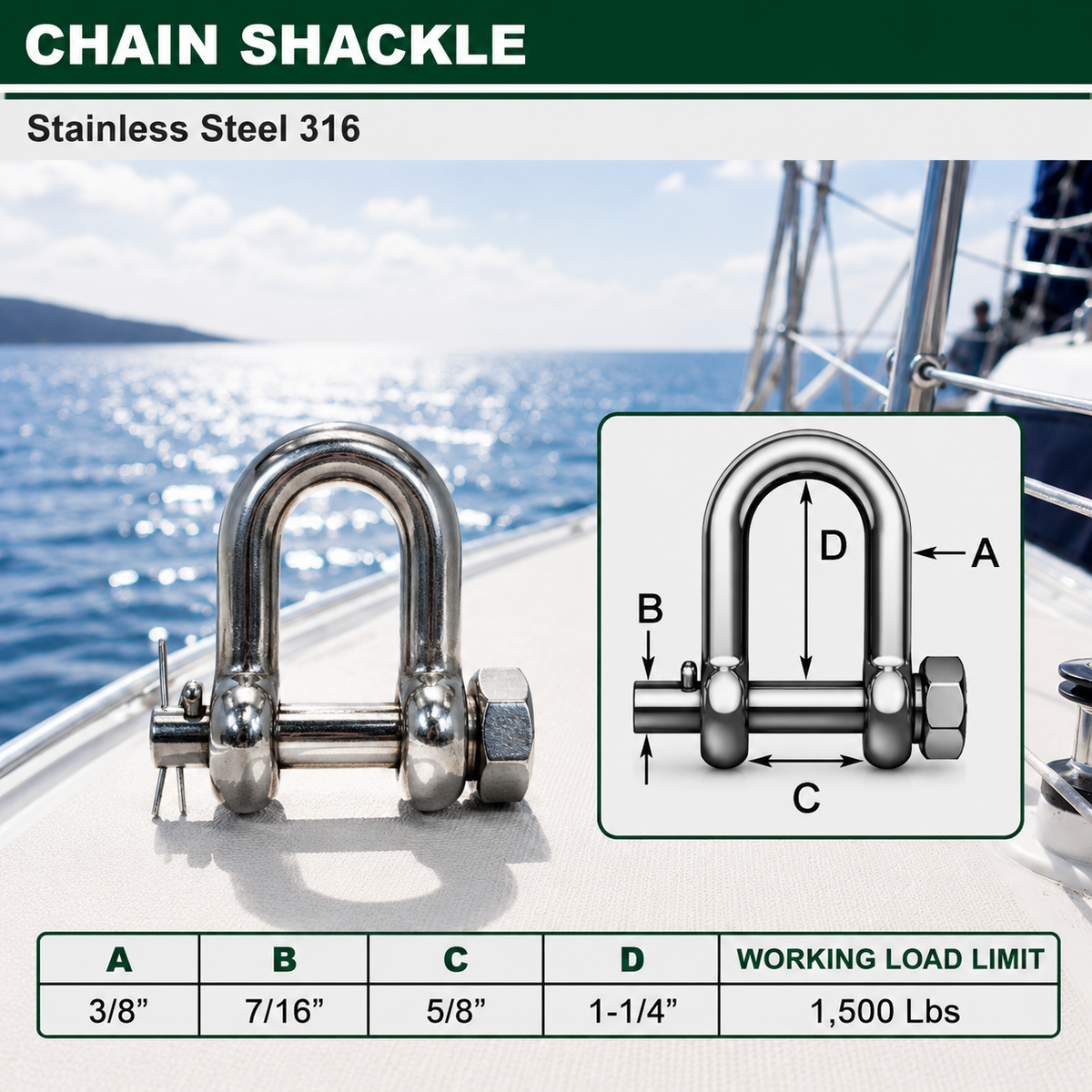 Marine Mil-Spec T316 Stainless Steel Forged Round Pin Chain Shackle, Boat Rigging Shackle for Chain, Rope, Cable, and Anchor Use