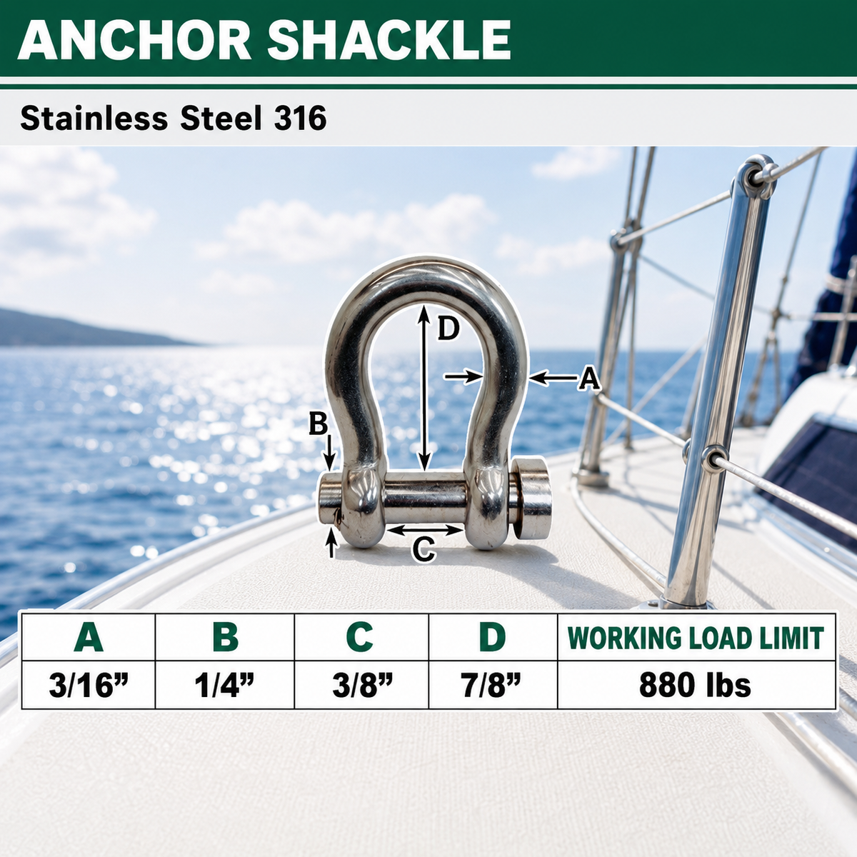 Marine Boat Mil-Spec T316 Stainless Steel Forged Round Pin Anchor Shackle, Marine Grade Rigging Shackle for Chain and Cable