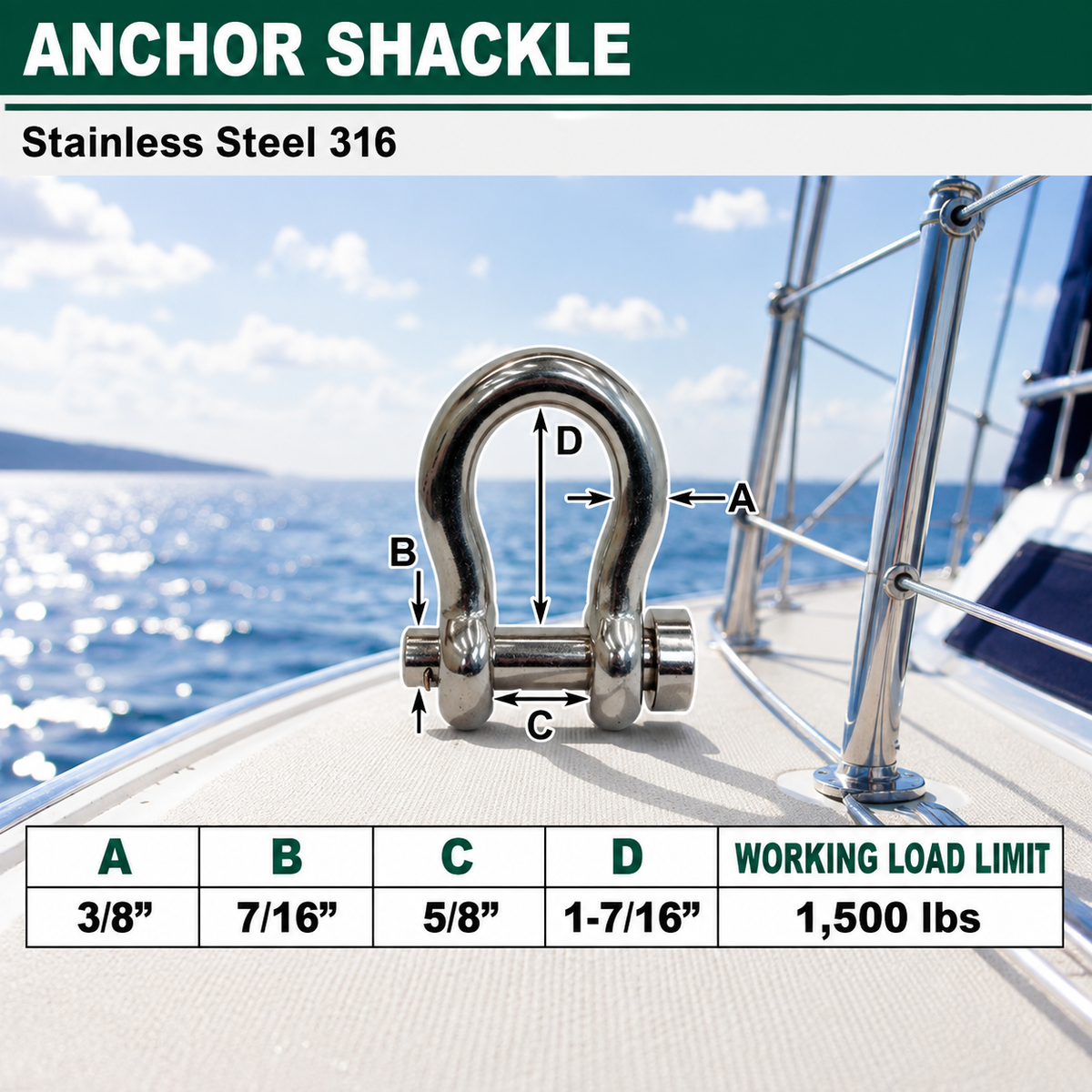 Marine Boat Mil-Spec T316 Stainless Steel Forged Round Pin Anchor Shackle, Marine Grade Rigging Shackle for Chain and Cable