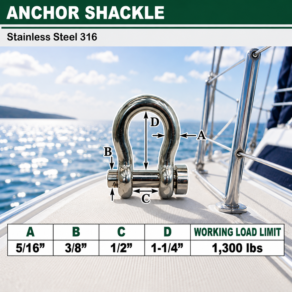 Marine Boat Mil-Spec T316 Stainless Steel Forged Round Pin Anchor Shackle, Marine Grade Rigging Shackle for Chain and Cable