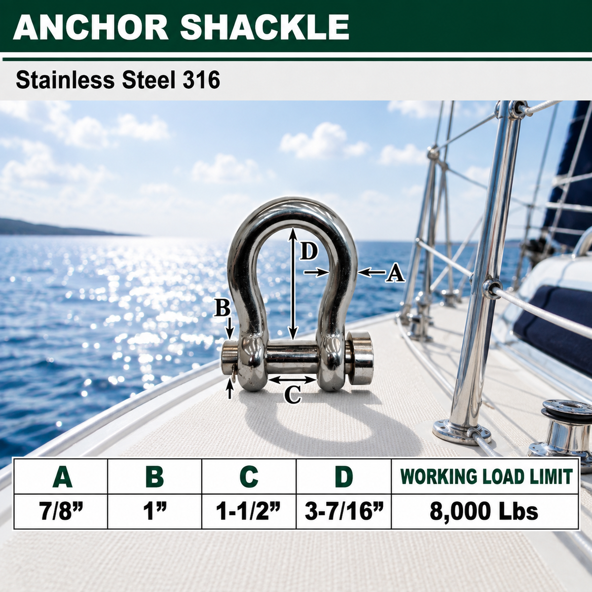 Marine Boat Mil-Spec T316 Stainless Steel Forged Round Pin Anchor Shackle, Marine Grade Rigging Shackle for Chain and Cable