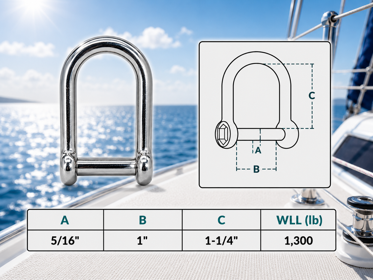 4 Pc Set T316 Stainless Steel Screw Pin Wide D Shackle, No Snag Pin Marine Grade Shackle for Boat, Chain, Rope, and Rigging