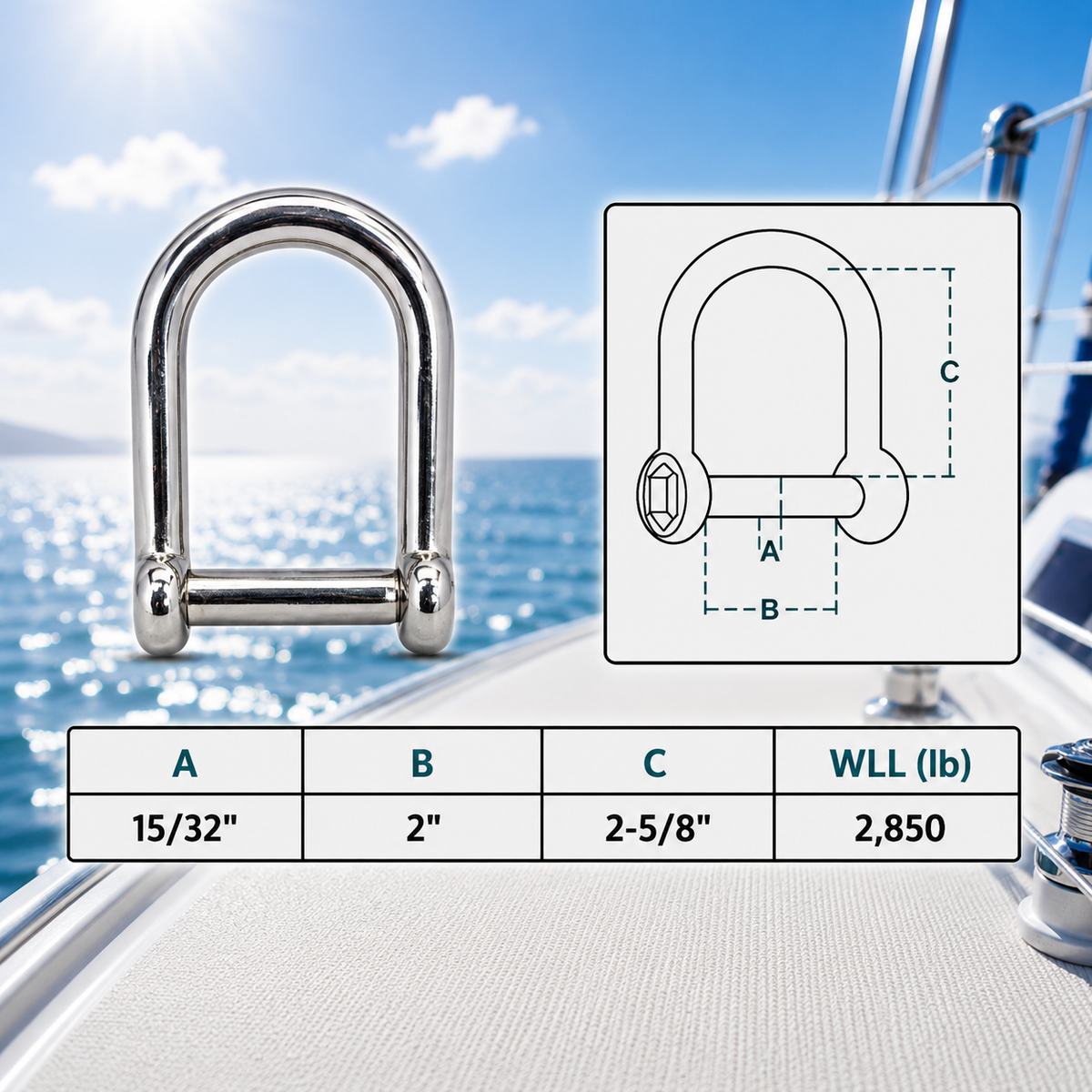4 Pc Set T316 Stainless Steel Screw Pin Wide D Shackle, No Snag Pin Marine Grade Shackle for Boat, Chain, Rope, and Rigging