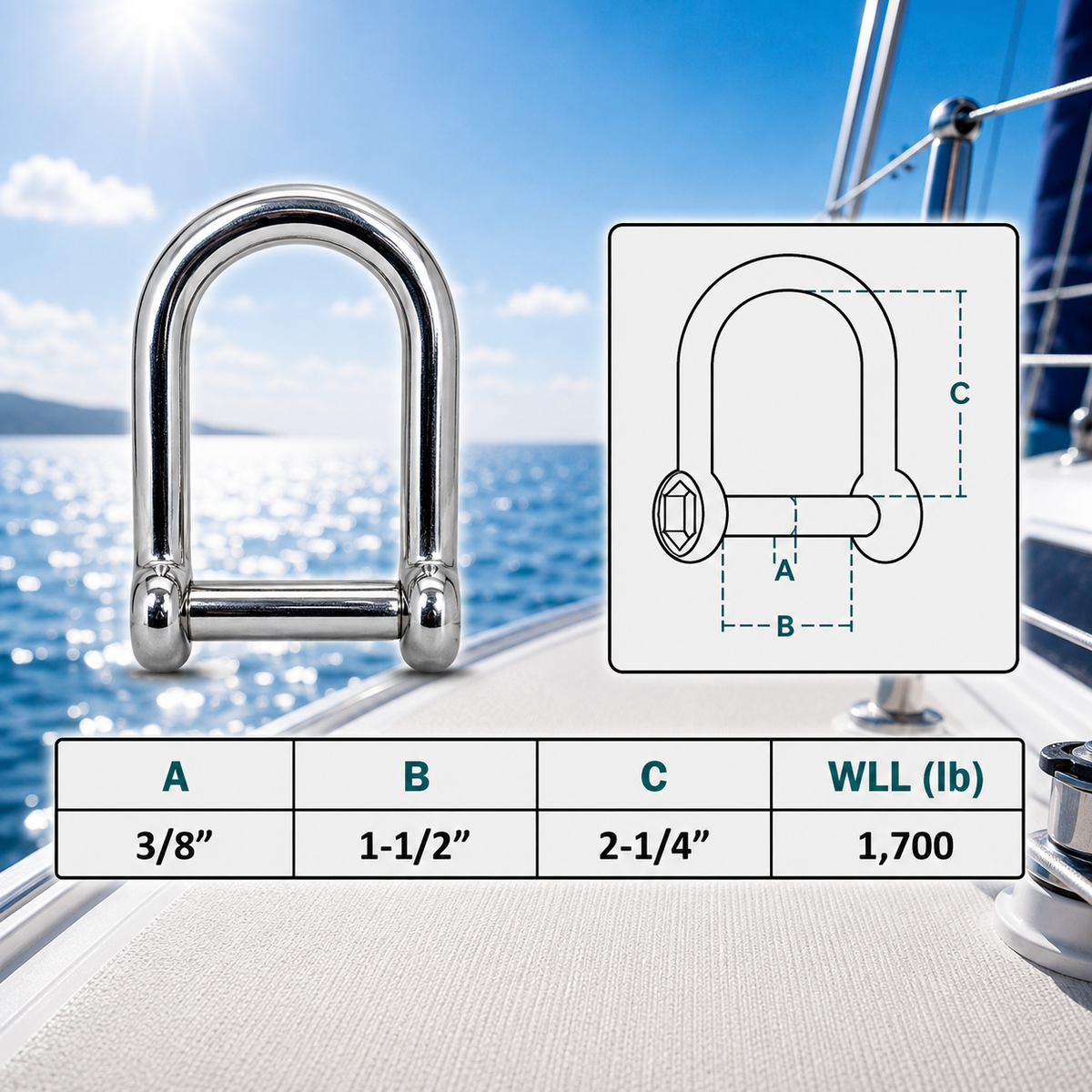 4 Pc Set T316 Stainless Steel Screw Pin Wide D Shackle, No Snag Pin Marine Grade Shackle for Boat, Chain, Rope, and Rigging