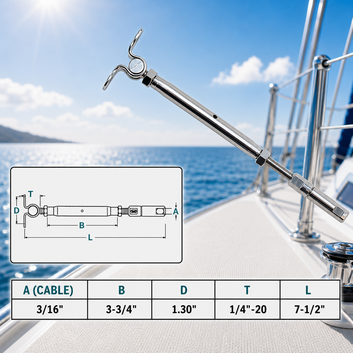 Marine Stainless Steel T316 Swageless & Deck Toggle Turnbuckle For Cable Wire