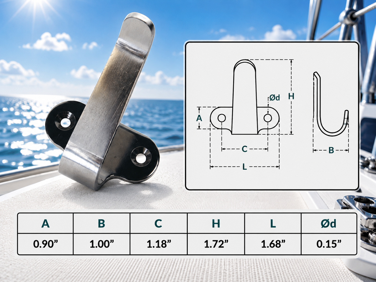 10 Pc Set Marine Grade T316 Stainless Steel Side Mount Single Flat Hook for Boat Rigging & Deck Hardware