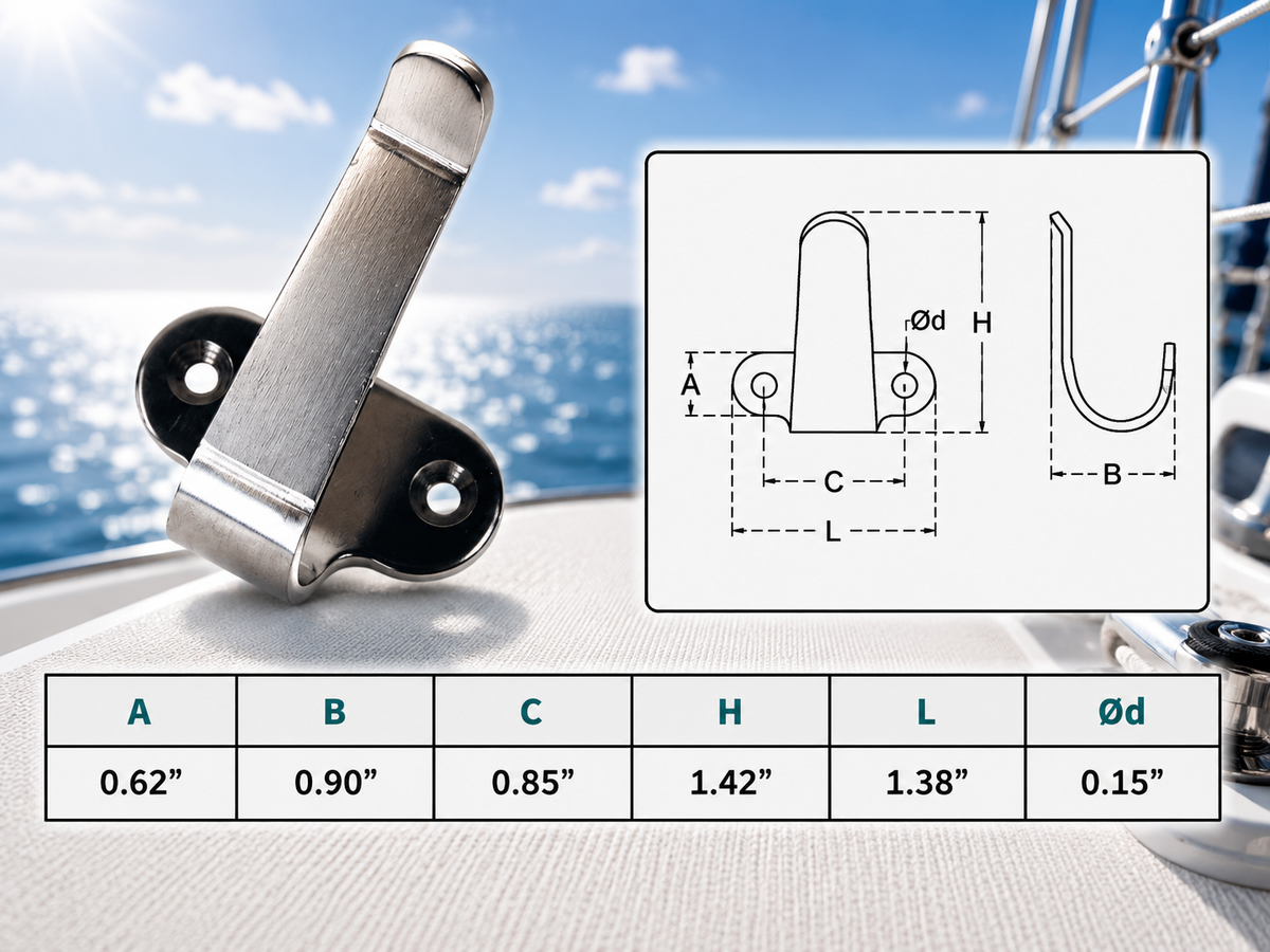 10 Pc Set Marine Grade T316 Stainless Steel Side Mount Single Flat Hook for Boat Rigging & Deck Hardware