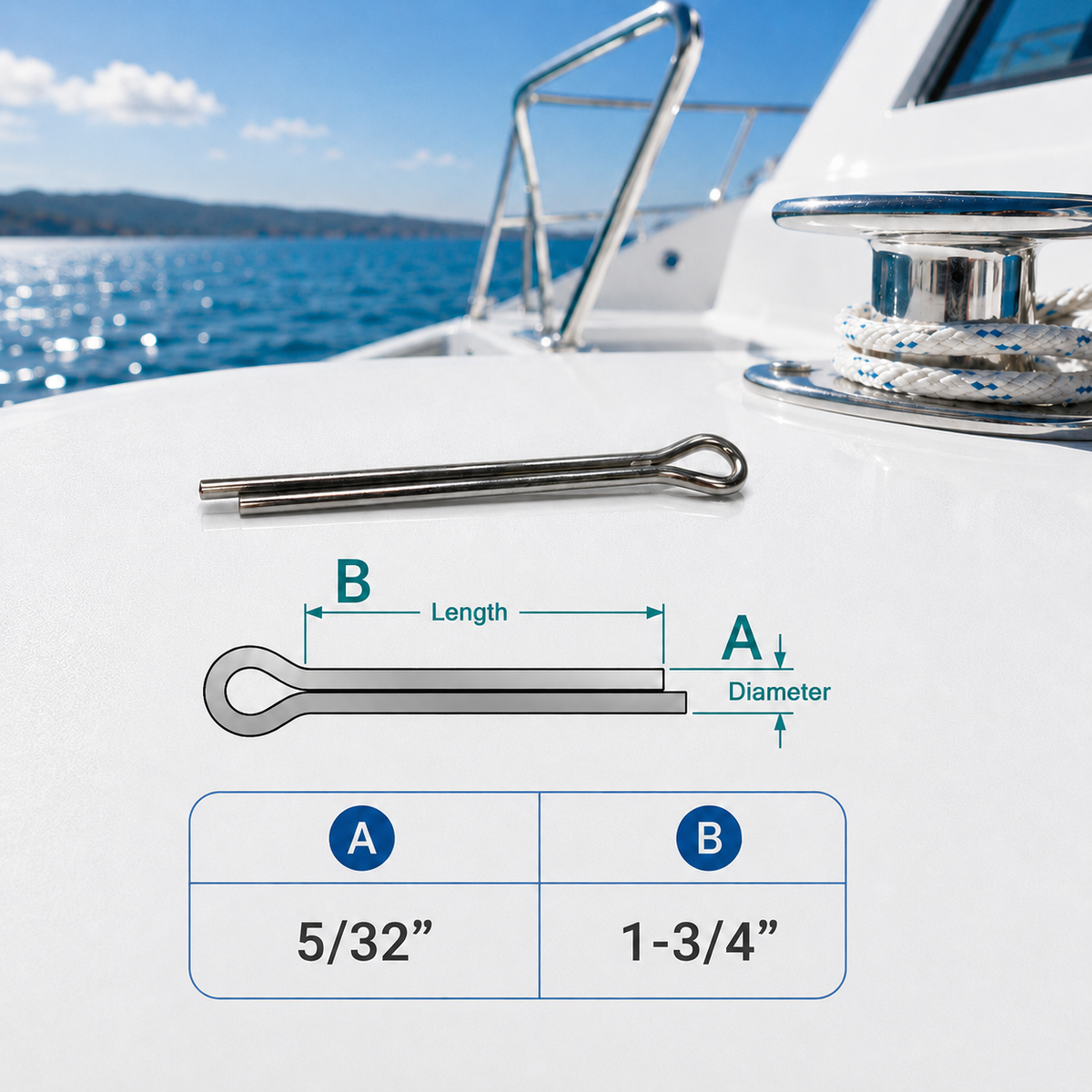 10 Pc Set Stainless Steel Cotter Pin Clip Split Pin for Marine Boat Hardware, Clevis Pin Locking Fastener for Dock, Trailer, Rigging, and Outdoor Use