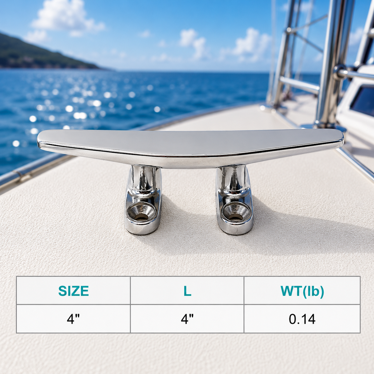 T316 Stainless Steel Flat Top Trimline Dock Cleat for Marine Boat, Rope Tie Down Cleat for Deck, Dock, Yacht, and Mooring Use