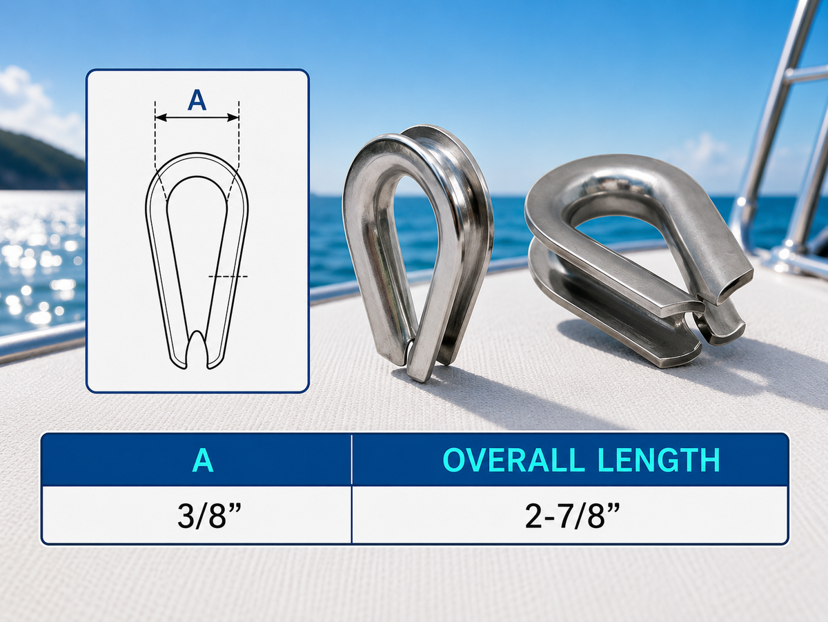 5 Pc Set Marine Heavy Duty T316 Stainless Steel Thimble, Wire Rope Chain Anchor Cable Thimble for 1/8" to 7/8"