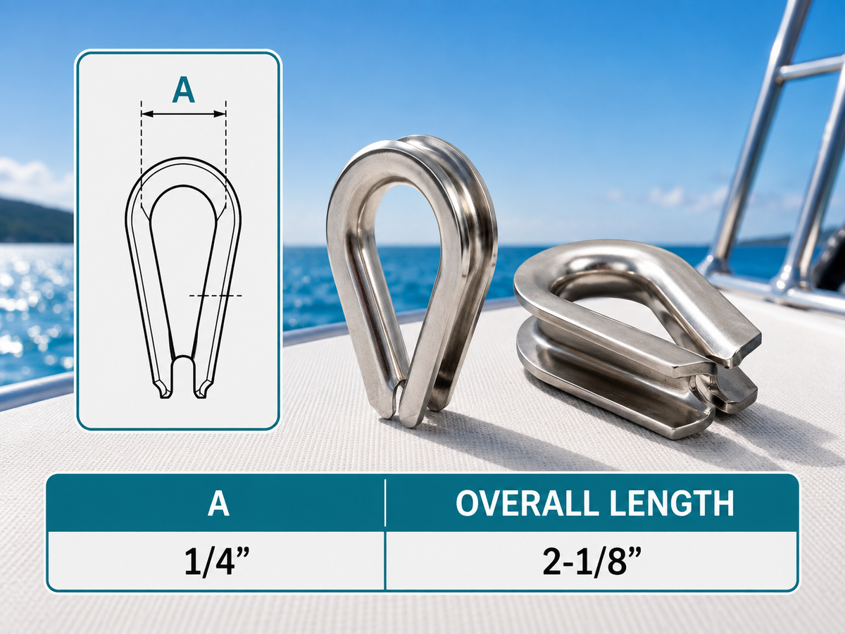 5 Pc Set Marine Heavy Duty T316 Stainless Steel Thimble, Wire Rope Chain Anchor Cable Thimble for 1/8" to 7/8"