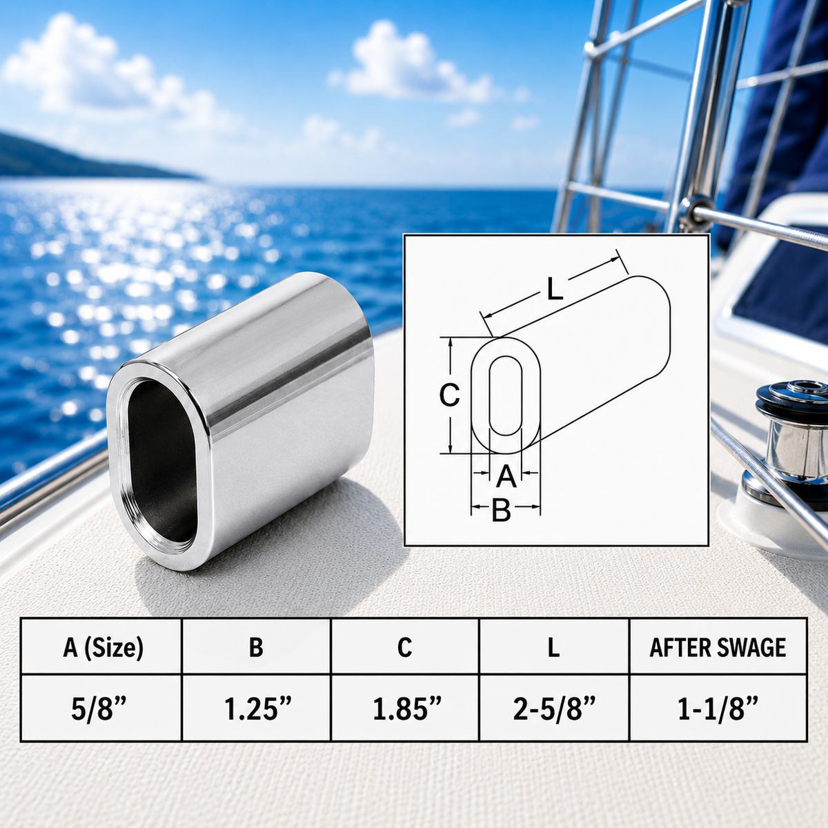 Marine Boat T316 Stainless Steel Wire Rope Oval Sleeves, Crimping Sleeves for Cable Railing, Rigging, Loop Ends, Boat, Dock, and Outdoor Use