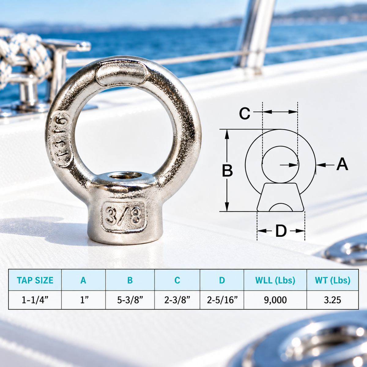 5 Pc Set Stainless Steel 316 Lifting Eye Nut, UNC Tap Thread Eye Nut Size 1/4" to 1-1/4" for Rigging, Lifting, and Marine Hardware