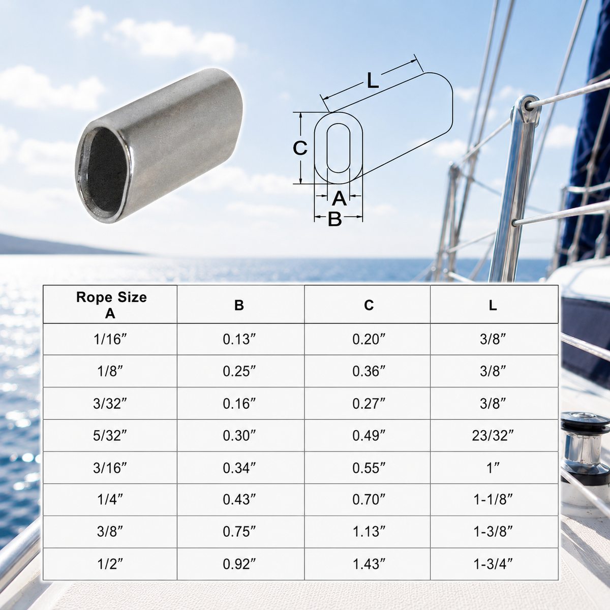 10 Pc Set T316 Stainless Steel Wire Rope Oval Sleeves with Chamfer, Cable Crimp Sleeves for 1/16" to 1/2" Wire Rope