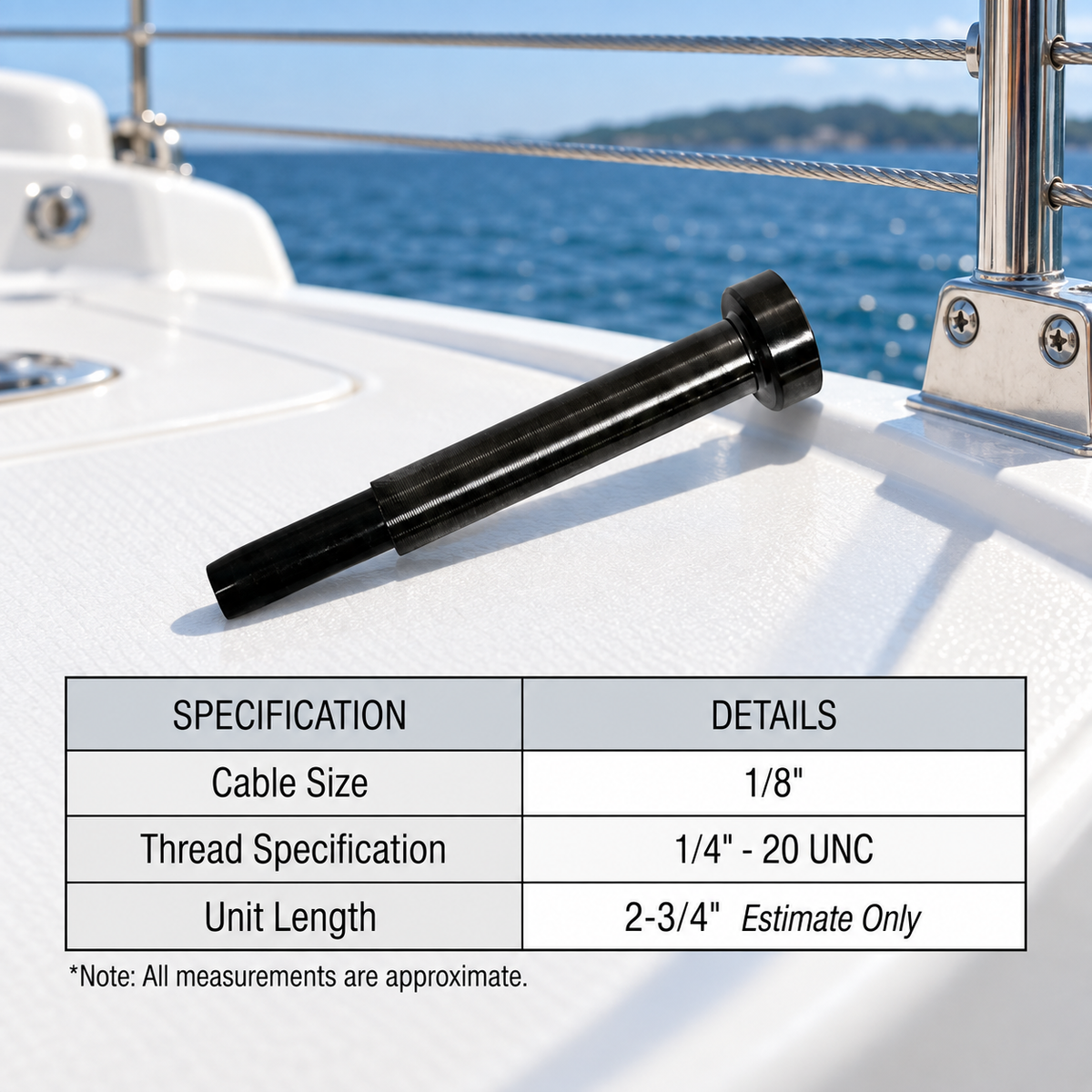 Stainless Steel Black Oxide 1/8" and 3/16" Cable Railing Invisible Receiver End Fittings for Deck and Stair Rail