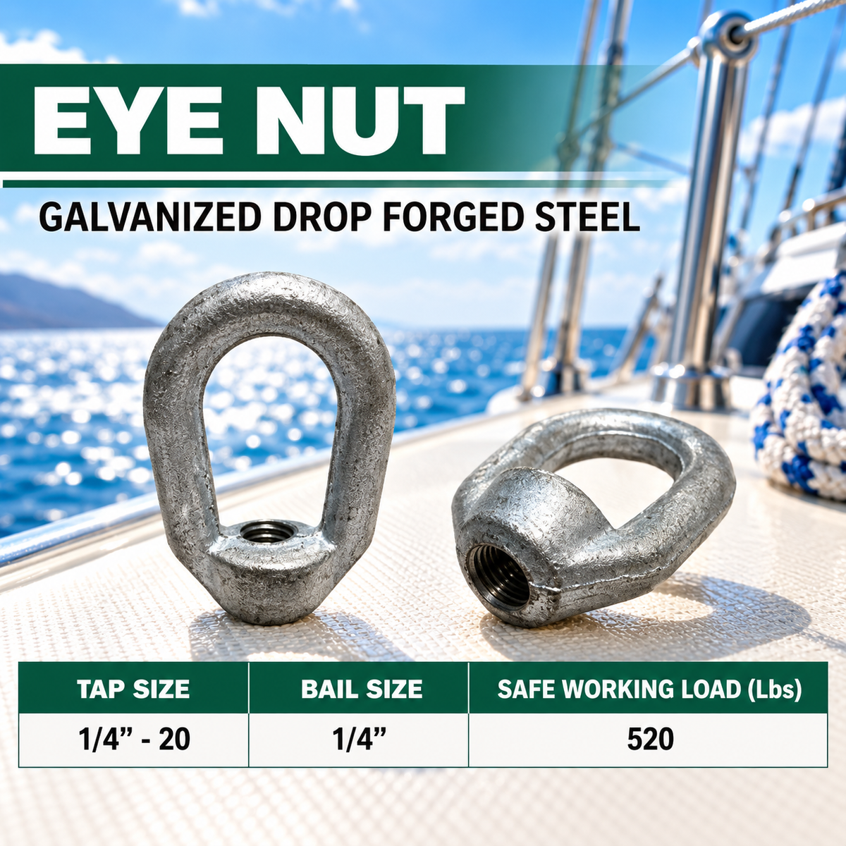 5 Pc Set Hot Dipped Galvanized Eye Nut Tap Thread, Drop Forged Carbon Steel Lifting Eye Nut for Rigging and Outdoor Use