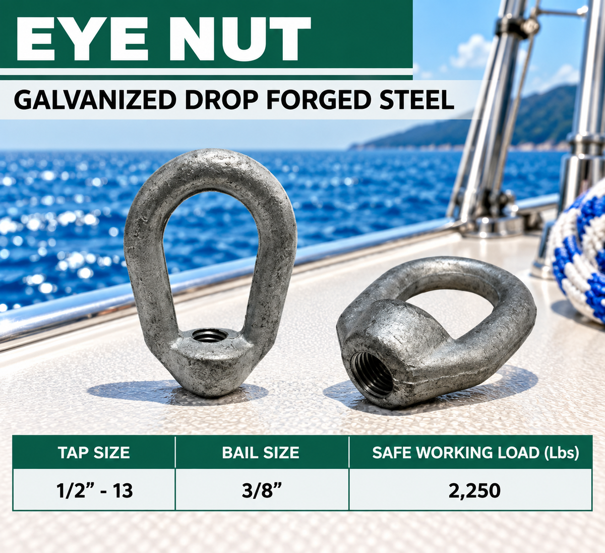 5 Pc Set Hot Dipped Galvanized Eye Nut Tap Thread, Drop Forged Carbon Steel Lifting Eye Nut for Rigging and Outdoor Use