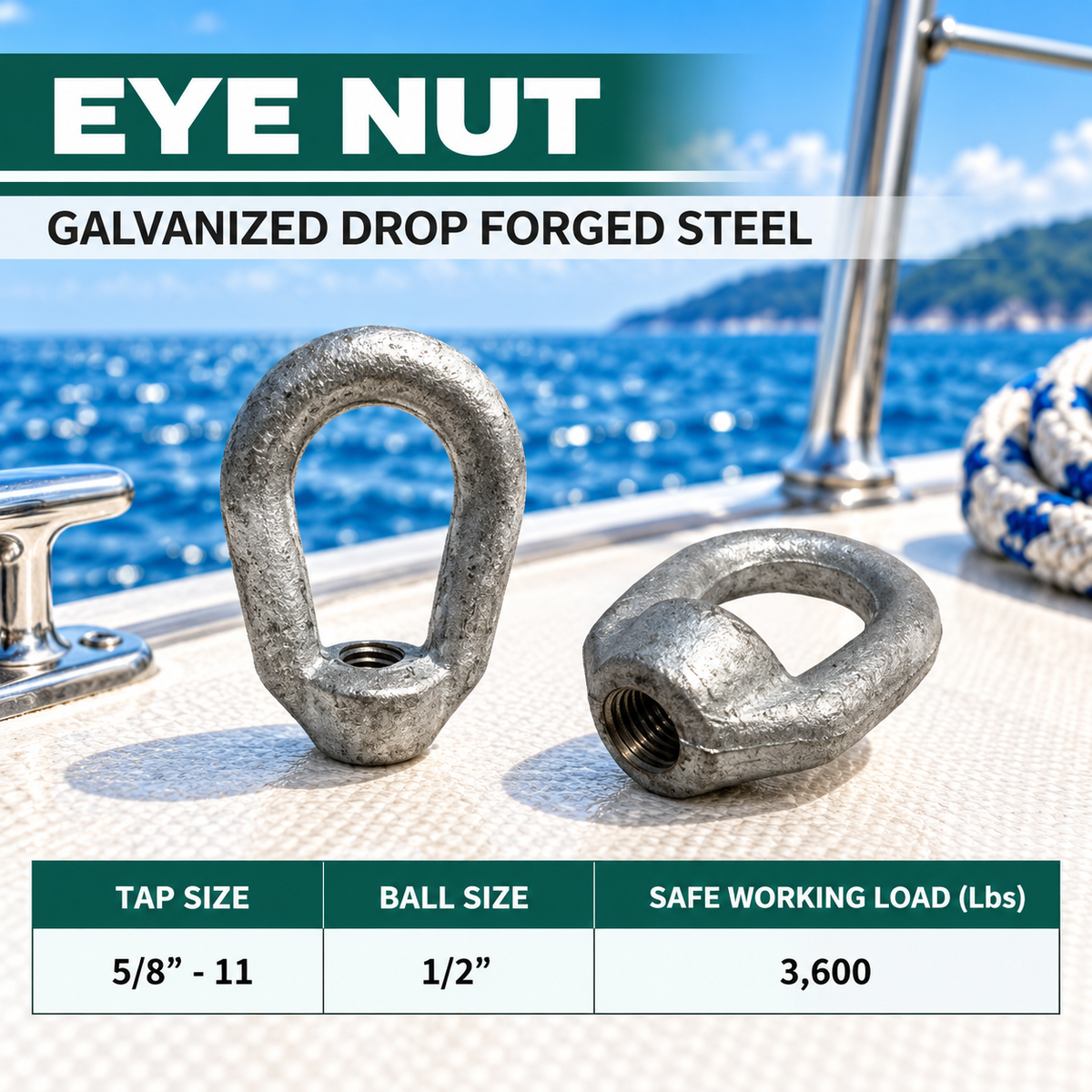 5 Pc Set Hot Dipped Galvanized Eye Nut Tap Thread, Drop Forged Carbon Steel Lifting Eye Nut for Rigging and Outdoor Use