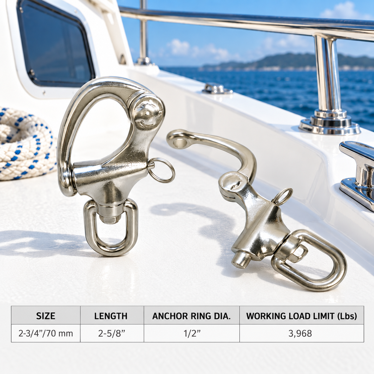 5 Pc Set Marine Stainless Steel 316 Swivel Eye Snap Shackle, Boat Anchor Shackle for Rope, Chain, Cable, and Rigging