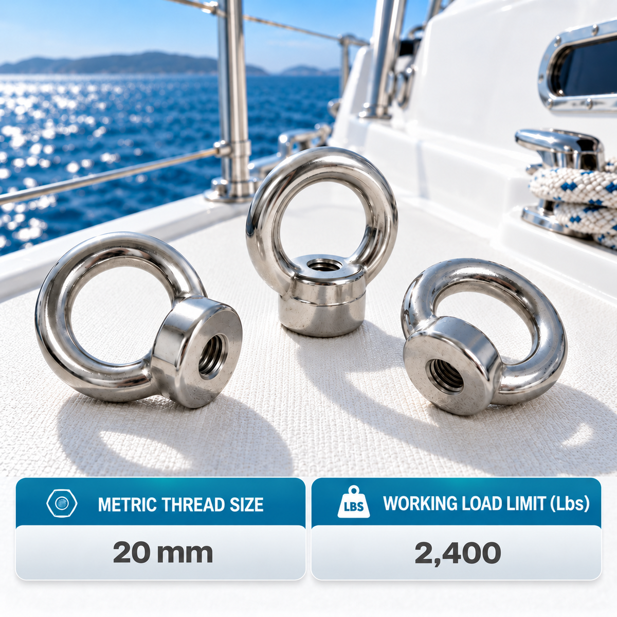 DIN 582 T316 Stainless Steel Eye Nut, Metric Thread Marine Boat Lifting Ring Nut for Rigging, Rope, Cable, and Chain