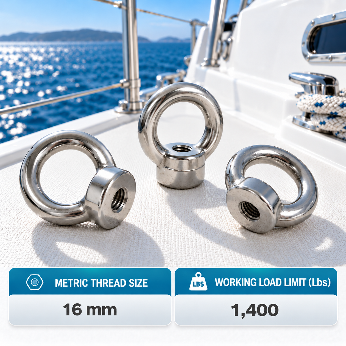 DIN 582 T316 Stainless Steel Eye Nut, Metric Thread Marine Boat Lifting Ring Nut for Rigging, Rope, Cable, and Chain