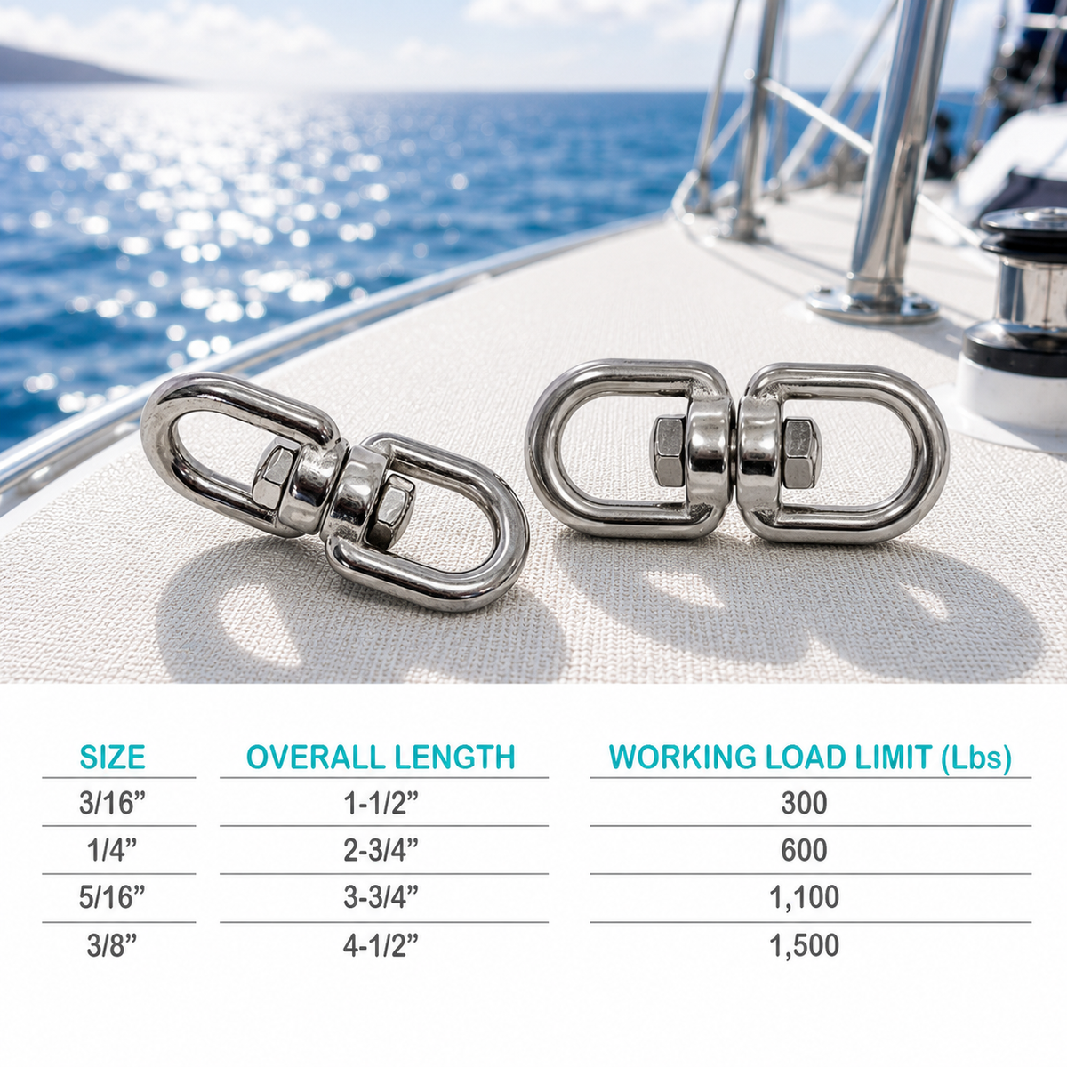 Stainless Steel T316 Eye Eye Swivel, Marine Mooring Rigging Connector for Boat, Dock, Anchor, Chain, Rope, and Cable