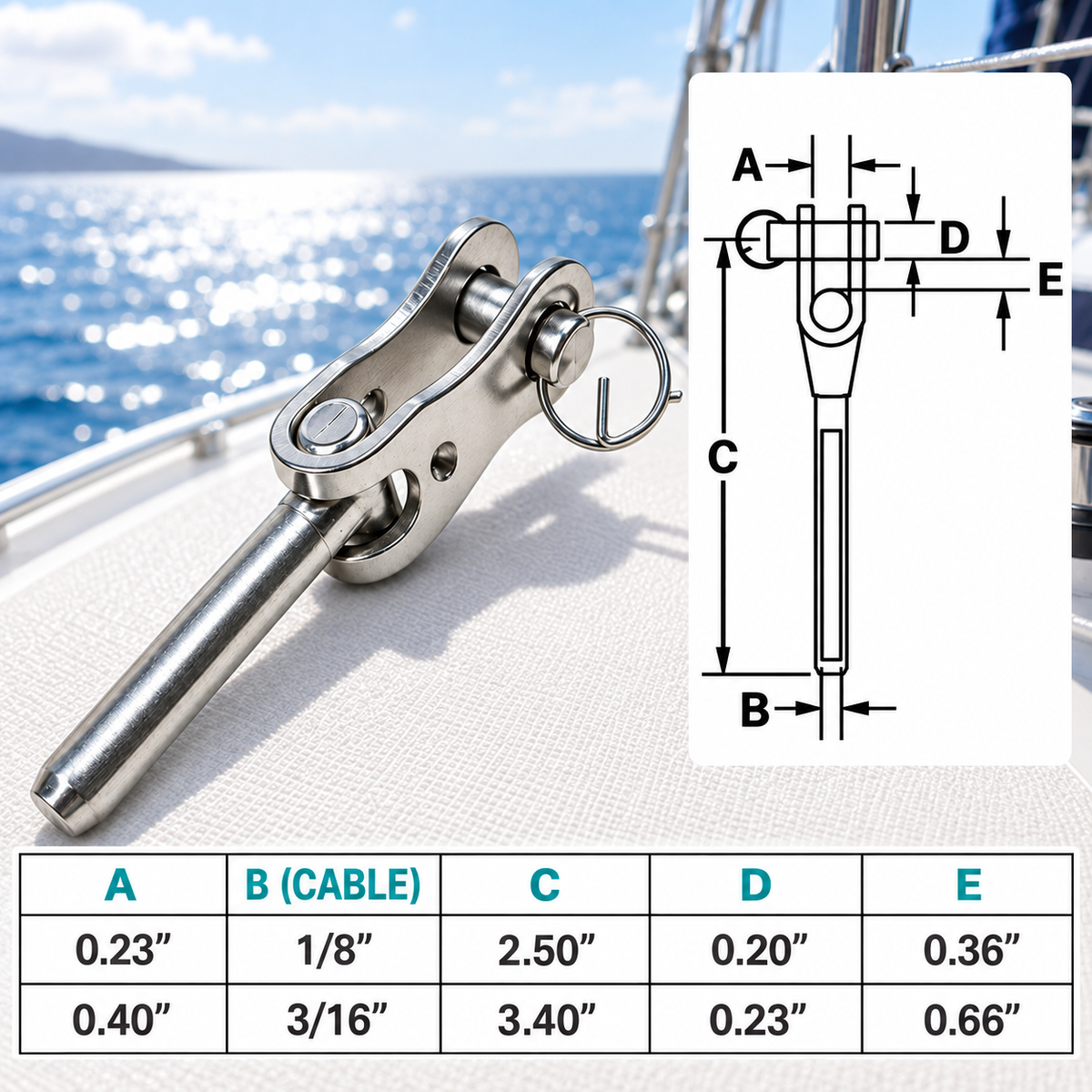 5 Pc Set T316 Stainless Steel Cable Wire Rope Hand Swage Toggle Terminal, Marine Cable Railing End Fitting for Deck, Stair, and Rigging