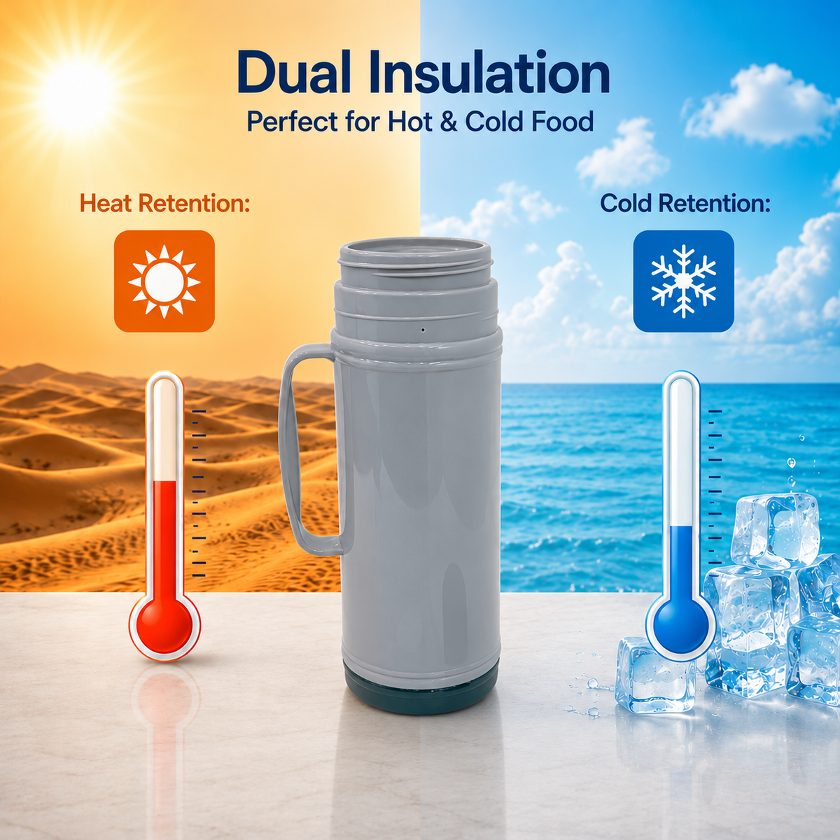 1L (33 oz) Insulated Food Jar, Double Lid Vacuum Insulated Food Container, Leakproof Thermal Lunch Jar for Soup