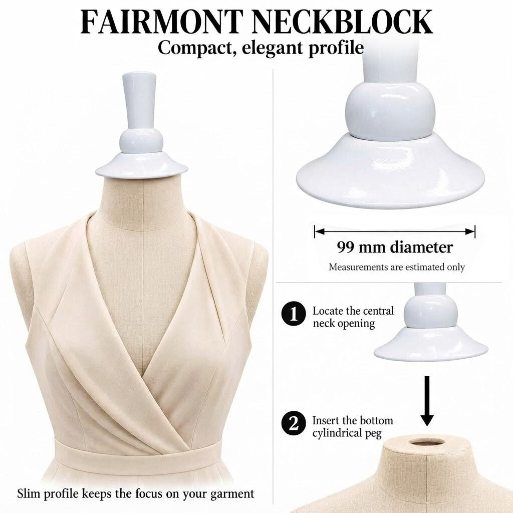 Fairmont White Neck Block, 99mm Mannequin Neck Cap for Fabric Dress Forms, Replacement Top Finial for Clothing Displays
