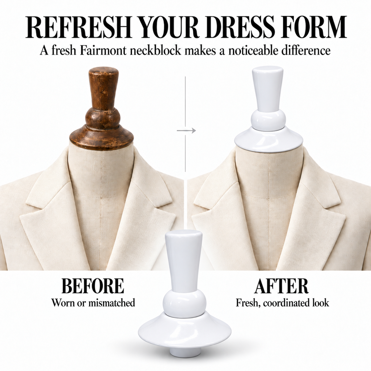 Fairmont White Neck Block, 99mm Mannequin Neck Cap for Fabric Dress Forms, Replacement Top Finial for Clothing Displays