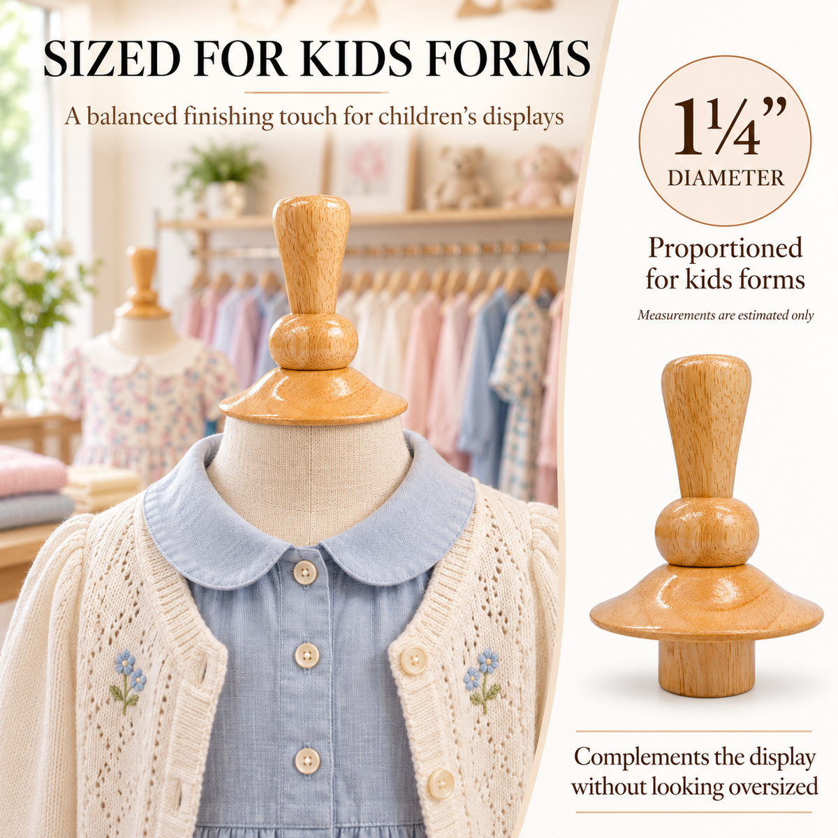 Champagne Neck Block For Fabric Children’s Mannequin, 1 1/4 Inch Diameter, Replacement Dress Form Neck Cap For Kids Clothing Displays