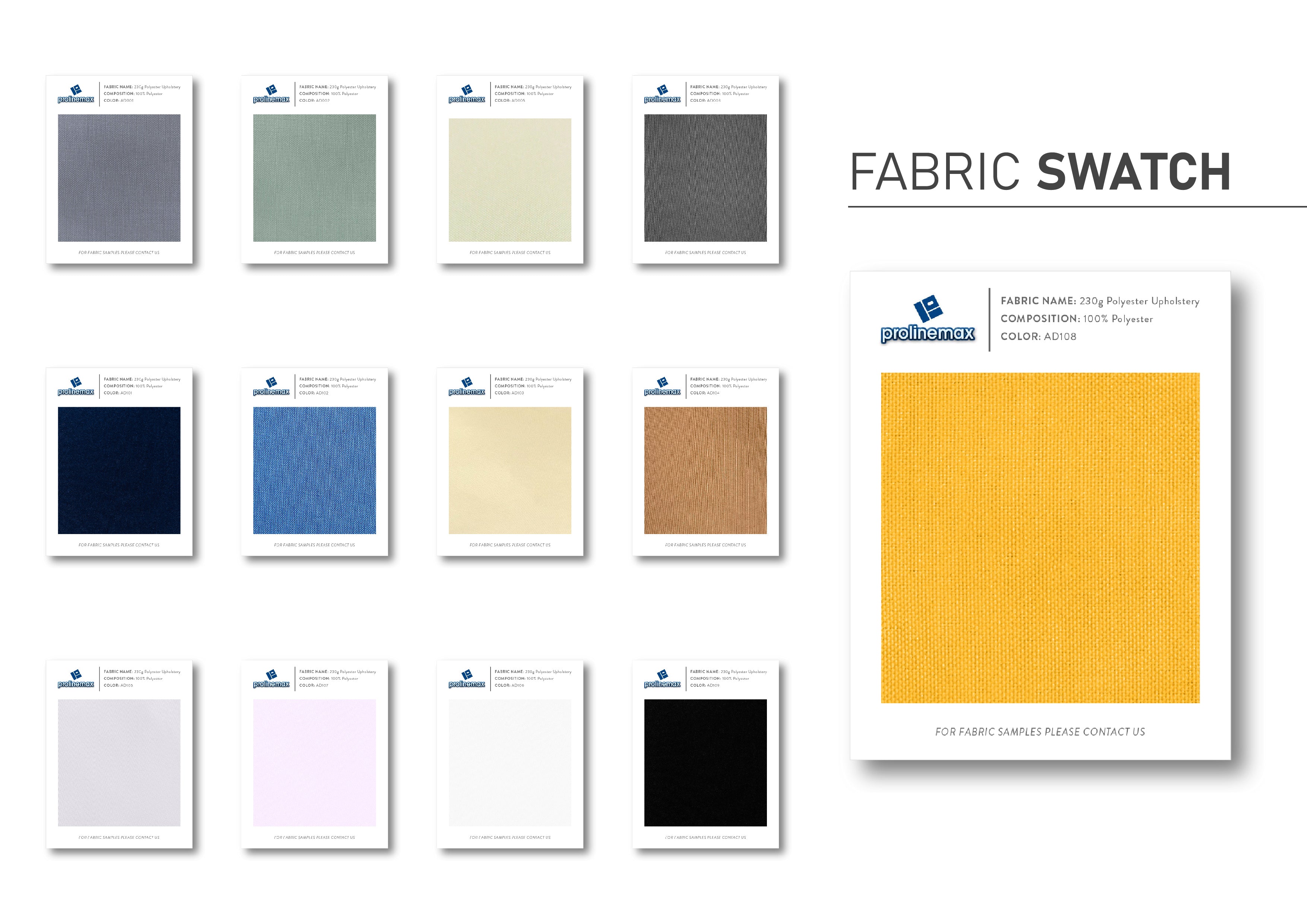 Polyester Fabric Sample Swatch Set for Outdoor Daybed,Patio Porch Swing Bed | 13 Colors in Set