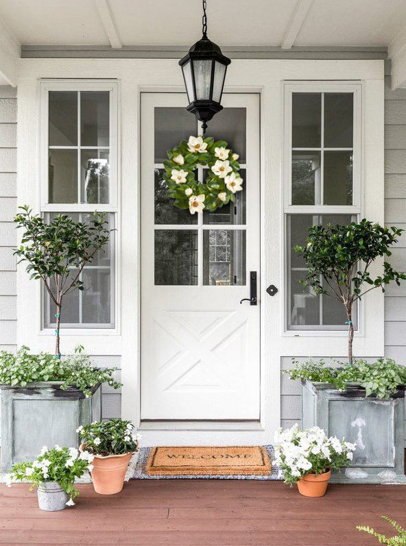 23" Spring Botanical Farmhouse Real Touch Artificial Magnolia Wreath Silk Floral Home Decoration