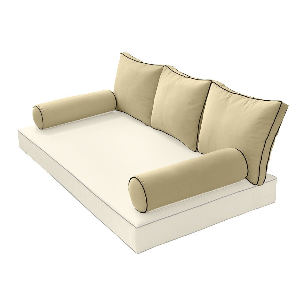 STYLE 3 Pillow & Bolster Cushion for Outdoor Indoor Daybed Porch Swing Bed Twin Size | COVERS ONLY |