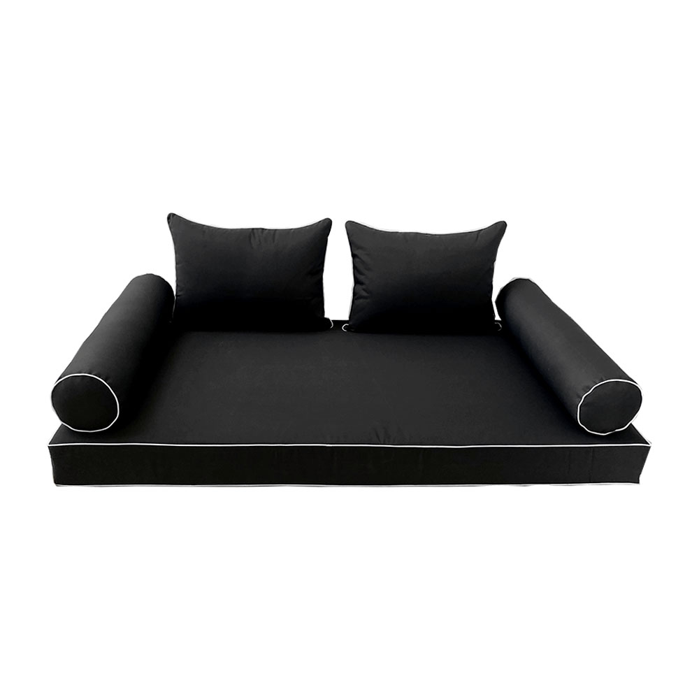 Modern outdoor daybed cushion set with two bolsters and two pillows, ideal for patio, porch, or indoor lounge spaces. — cover only