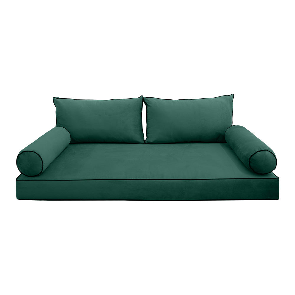STYLE V2 - Velvet Indoor Daybed Mattress Bolster Backrest Cushion Pillow Complete Set