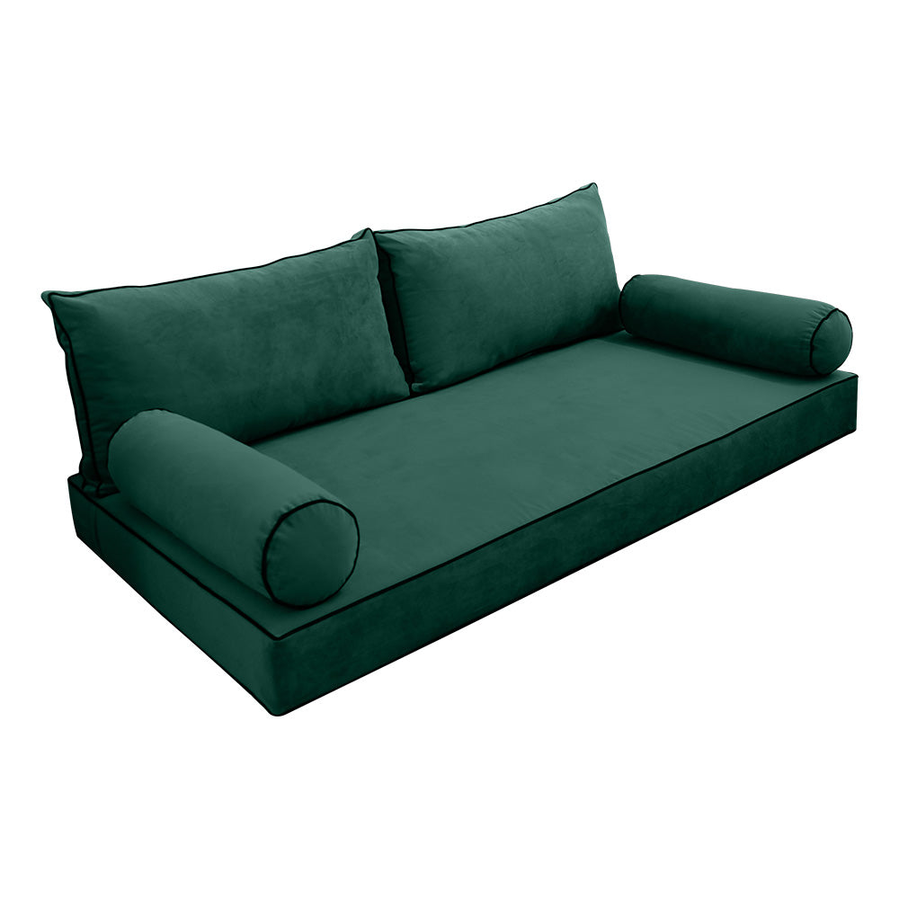STYLE V2 - Velvet Indoor Daybed Mattress Bolster Backrest Cushion Pillow Complete Set