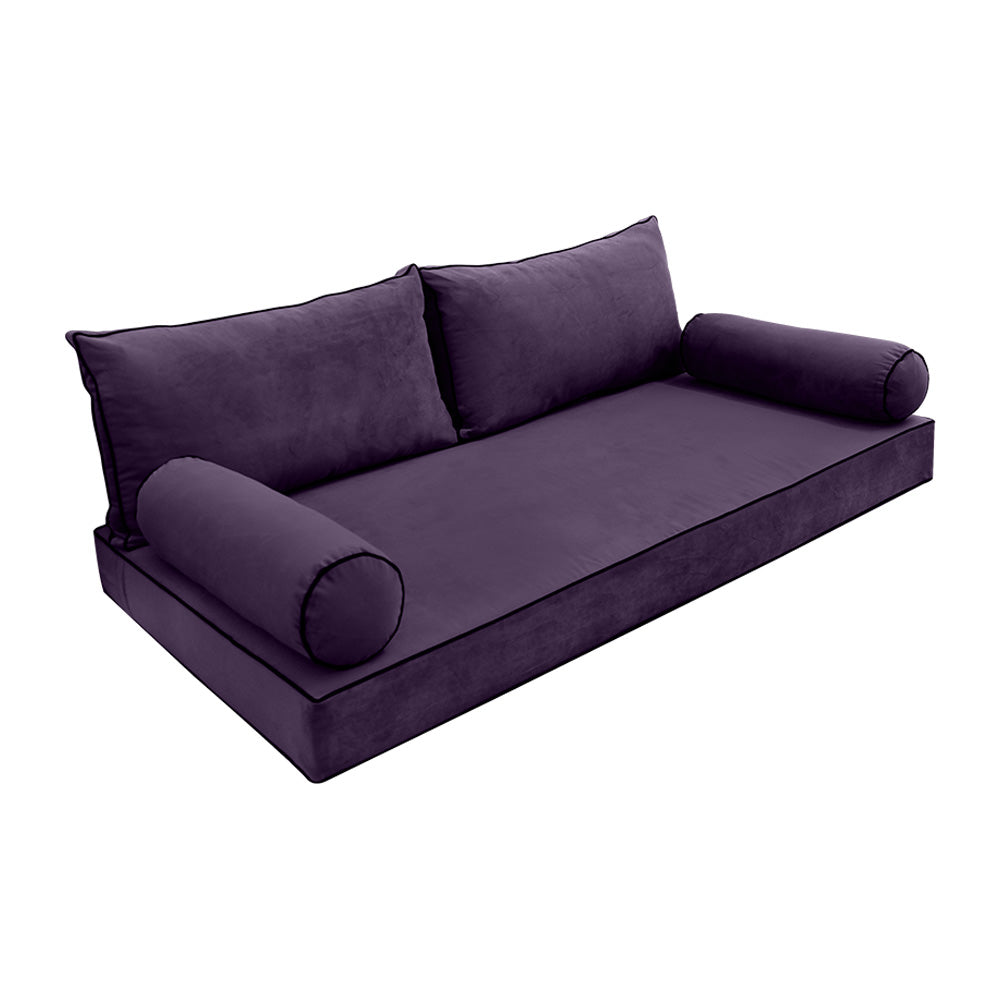 STYLE V2 - Velvet Indoor Daybed Mattress Bolster Backrest Cushion Pillow Complete Set
