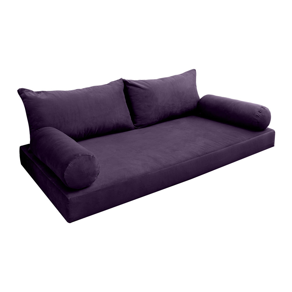 STYLE V2 - Velvet Indoor Daybed Mattress Bolster Backrest Cushion Pillow Complete Set