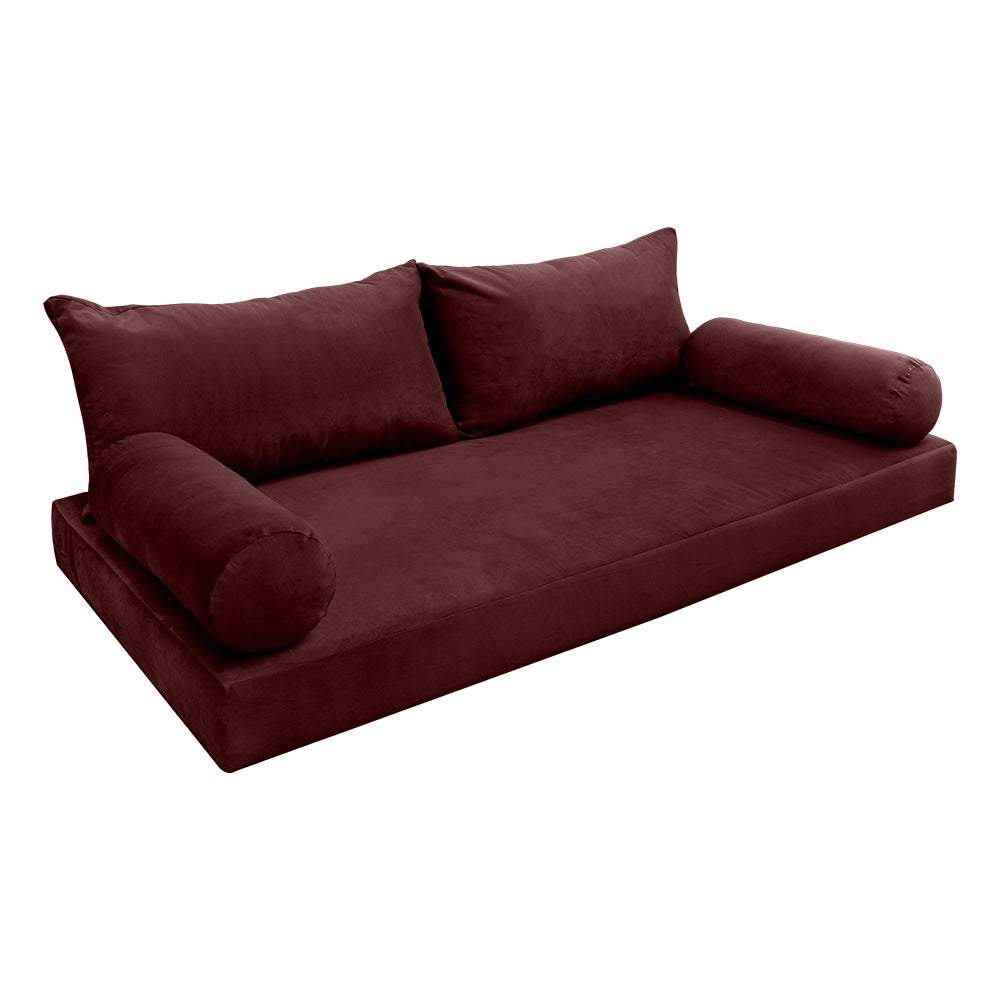 STYLE V2 - Velvet Indoor Daybed Mattress Bolster Backrest Cushion Pillow Complete Set