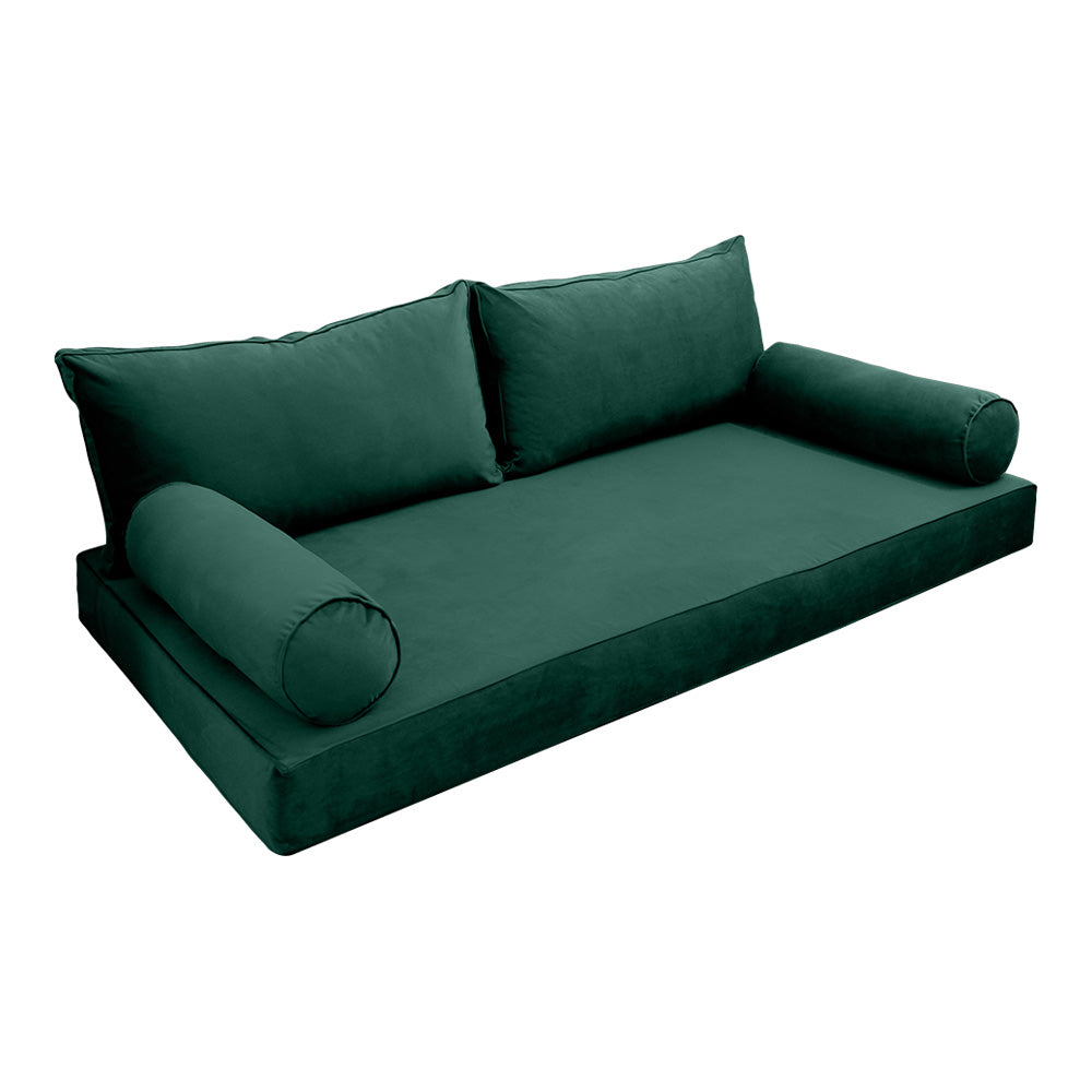 STYLE V2 - Velvet Indoor Daybed Mattress Bolster Backrest Cushion Pillow Complete Set